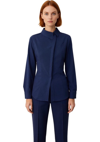 Kadın Fitted Dokuma Gömlek Asimetrik Detaylı Fonksiyonel Dayanıklı Kaliteli Konforlu Rahat