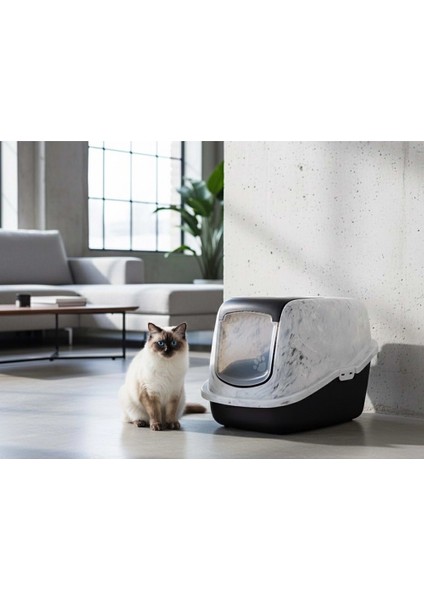 Nestor Mermer | Şık Kedi Kum Kabı – Mermer Gri Beyaz modelleri