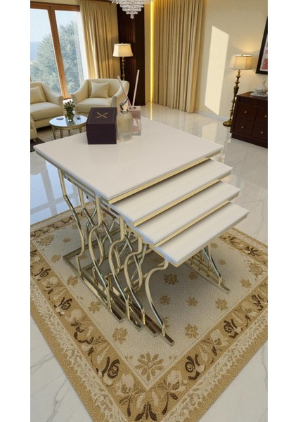 Arden Elite 4'lü Kare Zigon Sehpa Seti – Gold Ayak, Krem Mdf fiyatları