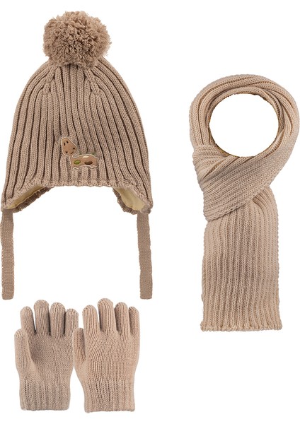 1-4 Yaş Erkek Çocuk 3'lü Takım Atkı, Bere ve Eldiven Set