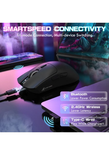 Attack Shark X1 Dokunmatik Yüzeyli Rgb Şarj Istasyonu PAW3395PRO Sensörlü Üç Modlu Oyun Faresi fiyatları