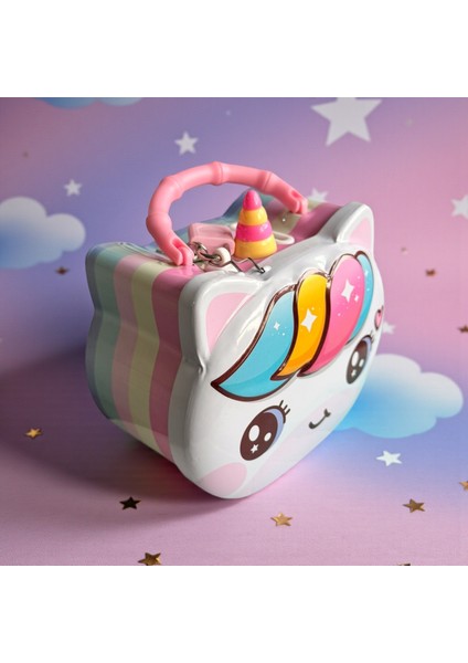 Sevimli Unicorn Metal Kumbara, Kilitli Tasarım, Çocuklar Için Dekoratif Para Kasası, Pastel Renkli Gökkuşağı Desenli modelleri