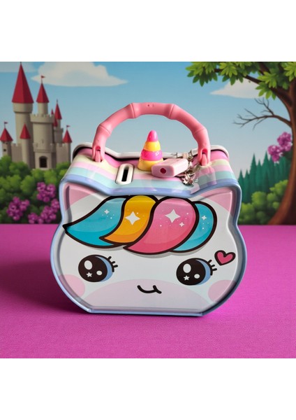 Sevimli Unicorn Metal Kumbara, Kilitli Tasarım, Çocuklar Için Dekoratif Para Kasası, Pastel Renkli Gökkuşağı Desenli indirimleri