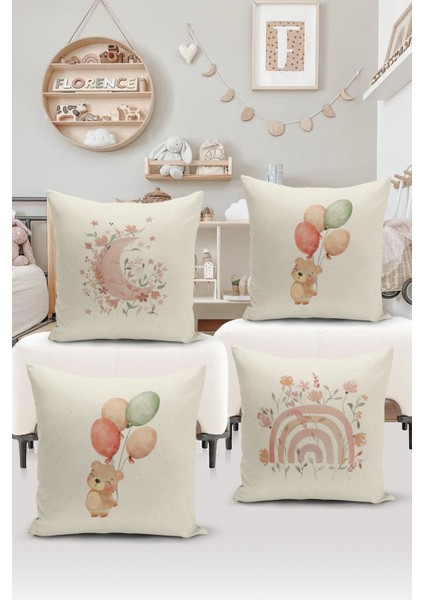 4'lü Kırlent Kılıf Seti Çocuk Bebek Odası Dijital Baskılı