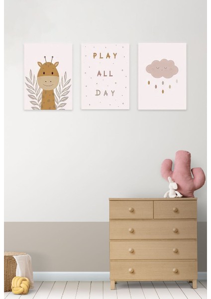 Çocuk Bebek Odası Mdf (Ahşap) 3parça Renkli Dekoratif Tablo