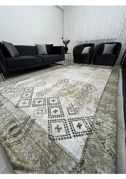 Vintage Bohem Desenli Halı Örtüsü – Bej Kahve Tonları, Kaymaz Taban, Yıkanabilir fiyatları