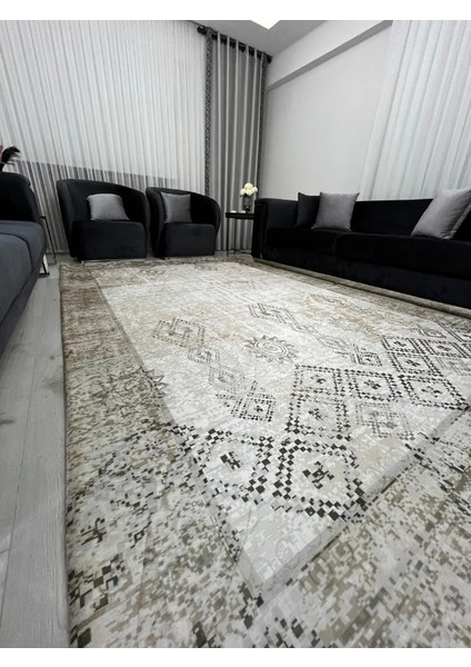 Vintage Bohem Desenli Halı Örtüsü – Bej Kahve Tonları, Kaymaz Taban, Yıkanabilir modelleri