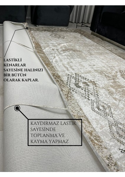 Vintage Bohem Desenli Halı Örtüsü – Bej Kahve Tonları, Kaymaz Taban, Yıkanabilir fırsatları