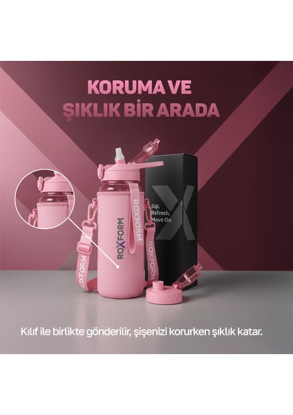 Suluk Matara 1100 Ml, Premium Pp Malzeme, Sağlıklı Bpa & Bps Içermez, Kılıflı, Çift Kapaklı, Koku Yapmaz, Sızdırmaz ve Dayanıklı, Pembe