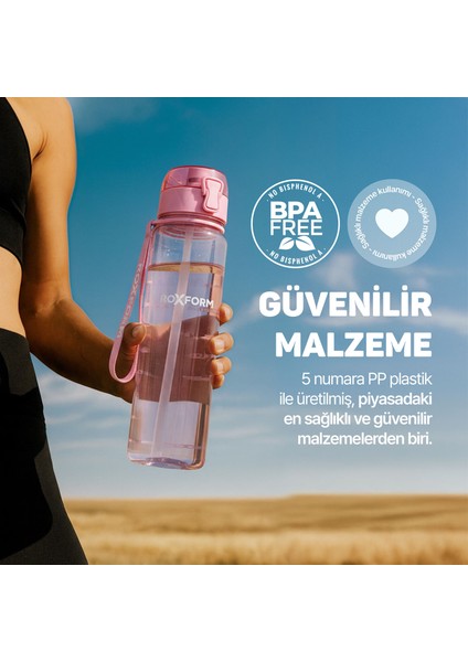 Suluk Matara 1100 Ml, Premium Pp Malzeme, Sağlıklı Bpa & Bps Içermez, Kılıflı, Çift Kapaklı, Koku Yapmaz, Sızdırmaz ve Dayanıklı, Pembe