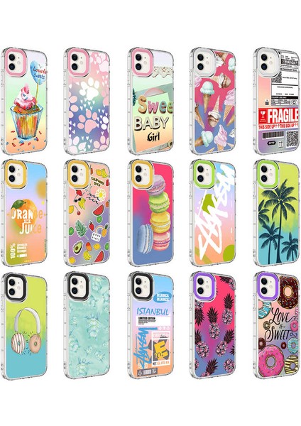 iPhone 11 Kılıf Kamera Korumalı Renkli Desenli Sert Silikon Spıa Korn Kapak-No1 fiyatları