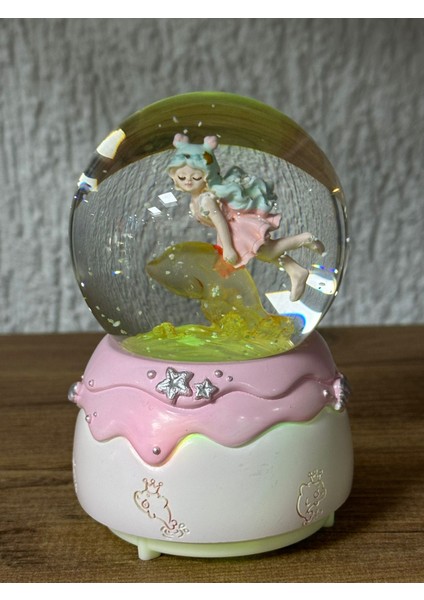 Sevimli Yunus ve Kız Temalı Işıklı Müzikli Pilli Orta Boy Kar Küresi Dekoratif Hediyelik Eşya Müzik Kutusu fiyatları