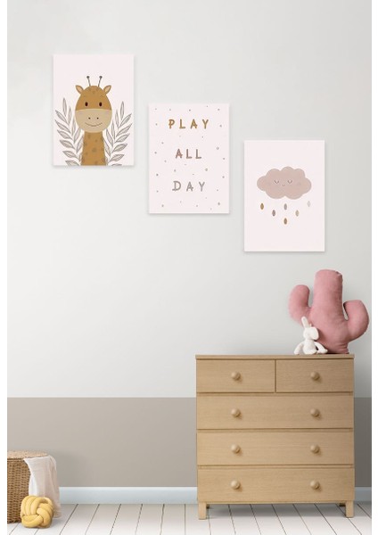 Çocuk Bebek Odası Mdf (Ahşap) 3parça Renkli Dekoratif Tablo fiyatları