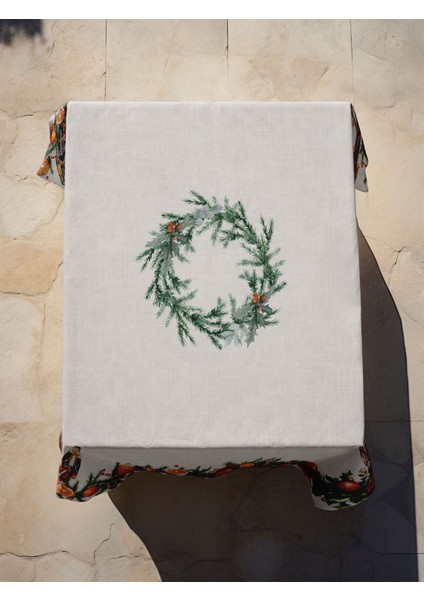 Yılbaşı Desenli Dijital Baskılı Ribbonflow Masa Örtüsü - 140 x 220 cm 140X240 cm - Panama Kumaş