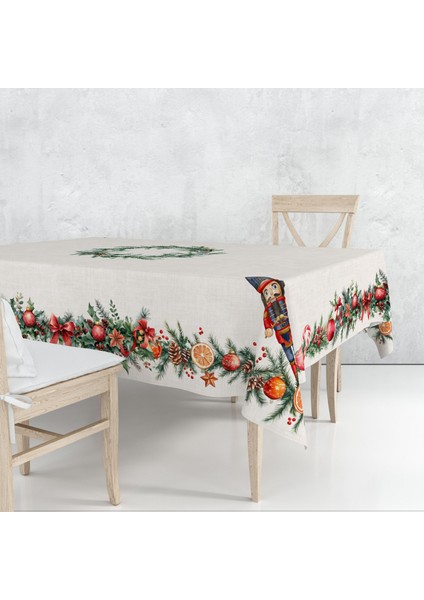 Yılbaşı Desenli Dijital Baskılı Ribbonflow Masa Örtüsü - 140 x 220 cm 140X240 cm - Panama Kumaş modelleri