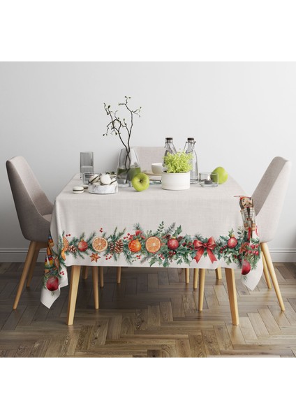 Yılbaşı Desenli Dijital Baskılı Ribbonflow Masa Örtüsü - 140 x 220 cm 140X240 cm - Panama Kumaş fırsatları