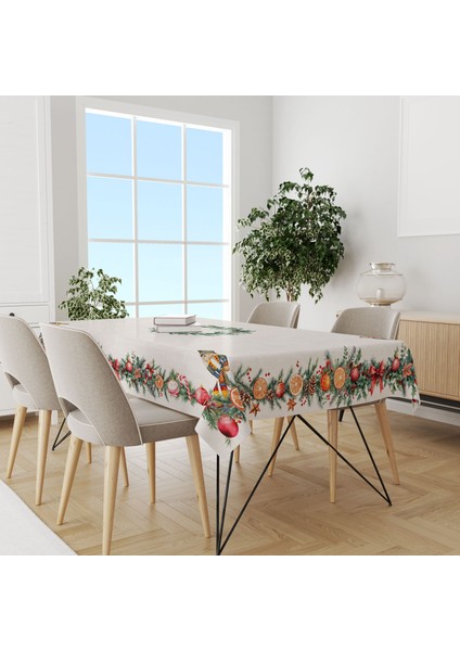 Yılbaşı Desenli Dijital Baskılı Ribbonflow Masa Örtüsü - 140 x 220 cm 140X240 cm - Panama Kumaş indirimleri