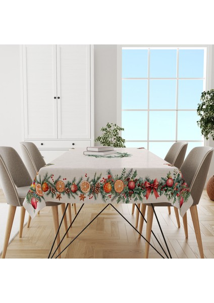 Yılbaşı Desenli Dijital Baskılı Ribbonflow Masa Örtüsü - 140 x 220 cm 140X240 cm - Panama Kumaş