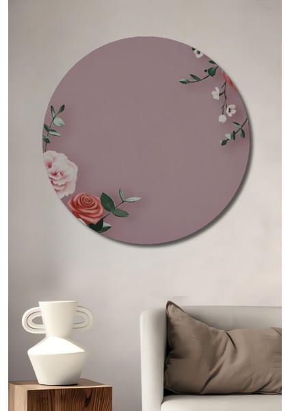 Baharın Incisi Pembe Gül Buketi Sulu Boya Görünümlü Ahşap Dekoratif Tablo Yuvarlak Tablo