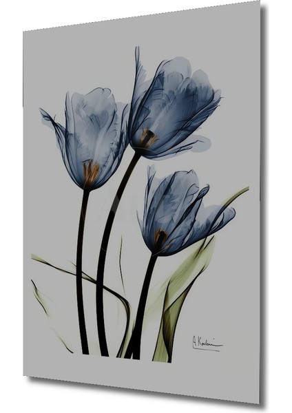 Mavi Lale Sulu Boya Görünümlü Ahşap Dekoratif Tablo Dikdörtgen Tablo modelleri