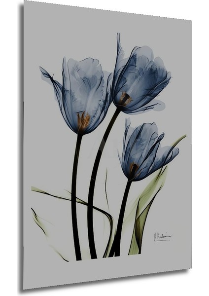 Mavi Lale Sulu Boya Görünümlü Ahşap Dekoratif Tablo Dikdörtgen Tablo fırsatları