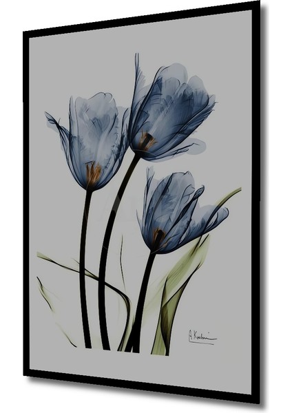 Mavi Lale Sulu Boya Görünümlü Ahşap Dekoratif Tablo Dikdörtgen Tablo indirimleri