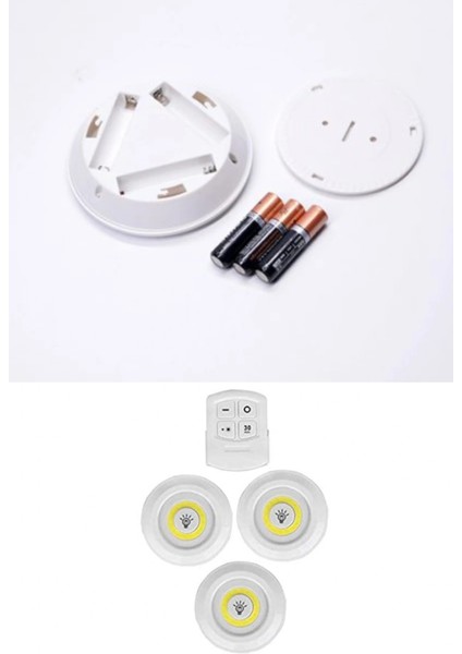 3lü Uzaktan Kumandalı Yapışkanlı Kablosuz LED Spot Lambalar (4887) indirimleri