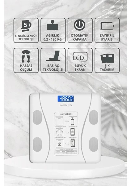 Beyaz Renk Bluetooth Özellikli Akıllı Tartı modelleri