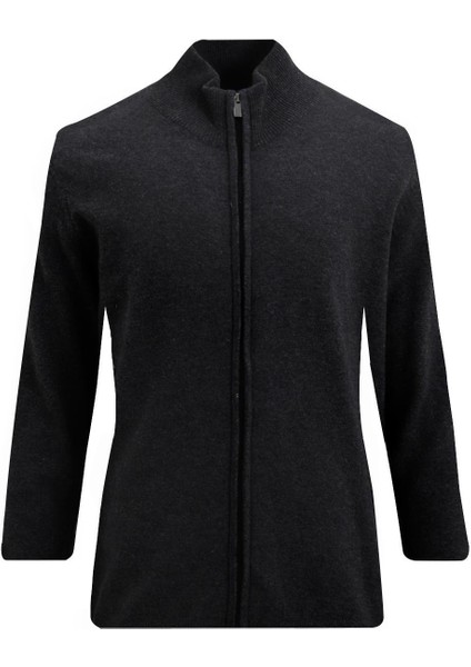 Antrasit Fermuarlı Triko Kazak