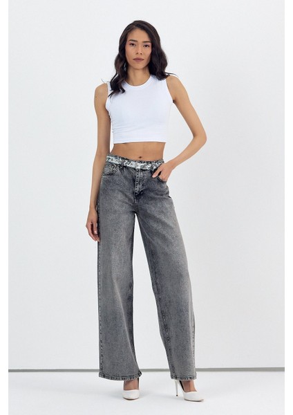 Geniş Paça Kadın Palazzo Jean Pantolon - Antrasit Antrasit - 30 fiyatları