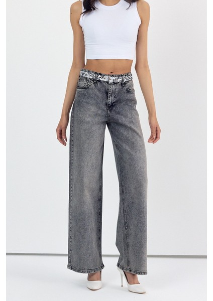 Geniş Paça Kadın Palazzo Jean Pantolon - Antrasit Antrasit - 30