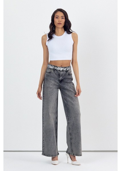 Geniş Paça Kadın Palazzo Jean Pantolon - Antrasit Antrasit - 30