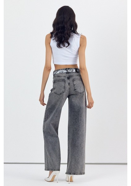 Geniş Paça Kadın Palazzo Jean Pantolon - Antrasit Antrasit - 30