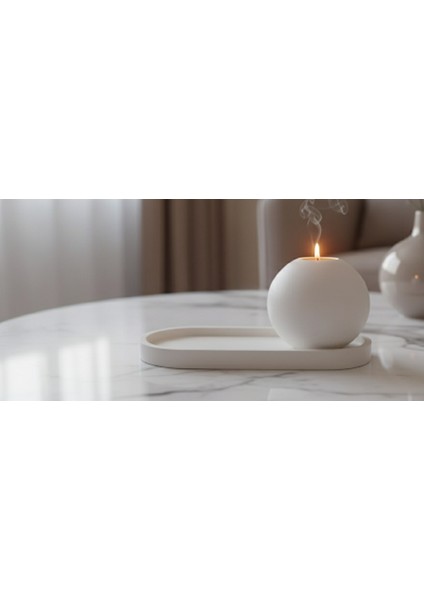 Modern ve Minimalist Tasarım, Hediye Mum, Küre Şeklinde Dekoratif Mumluk ve Tepsi Seti-El Yapımı fiyatları