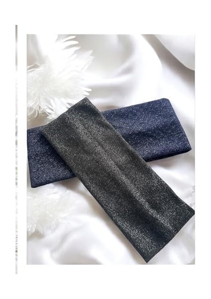 Kalın Saç Bandı, Kalın Simli Elastik Saç Bandı, Soft Elastic Winter Ear Warmer, Gray (Lacivert Sim - Yeşil Sim, 8 Cm)