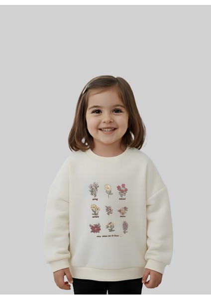 Kız Çocuk Çiçek Nakışlı Sweatshirt