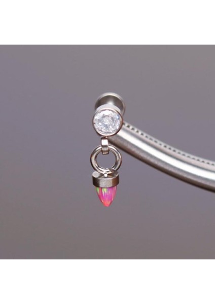 Yüksek Kalite G23 Titanium Titanyum / Pembe Opal Spayk 6mm x 1.2mm Labret Piercing