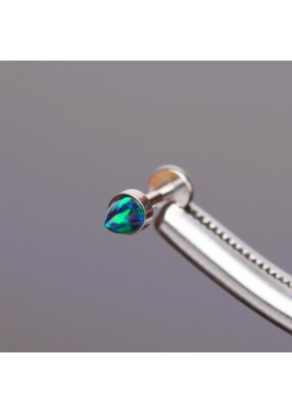 Yüksek Kalite G23 Titanium Titanyum / Yeşil Opal Spayk 6mm x 1.2mm Labret Piercing