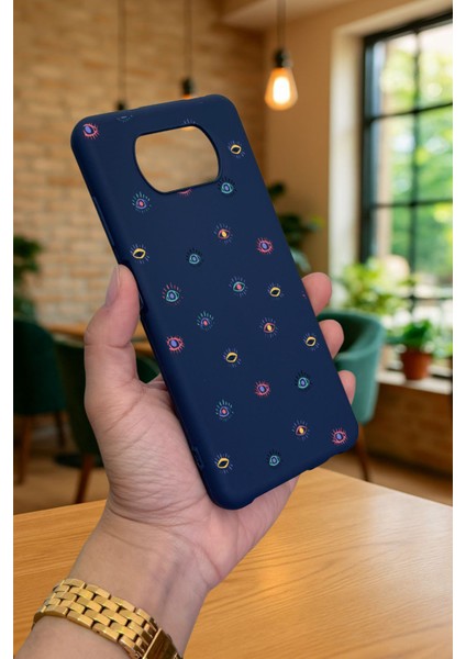 Poco X3 ve X3 Pro -Mini Evıl Eye Desenli Silikon Darbe Emici Klasik Korumalı Rubber Kılıf modelleri