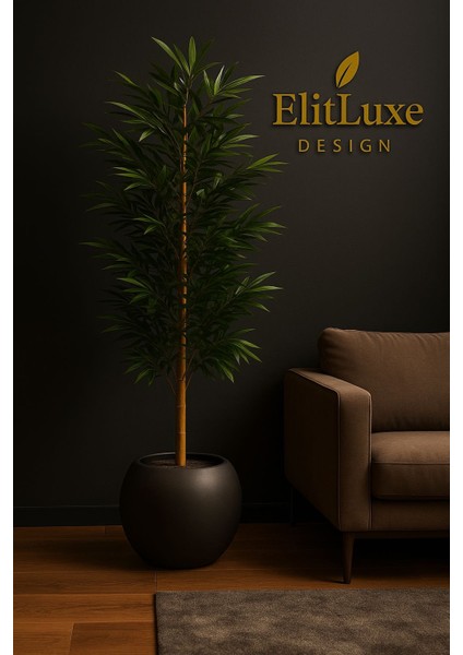 Elitluxe Design 150 cm Yapay Bambu Salon Bitkisi – Doğal Bambu Gövde - 30X30CM Dekoratif Mat Küre Plastik Lüx Saksılı modelleri