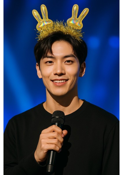 Kpop Korean Style Yılbaşı Yeni Yıl Altın Tavşan Kulaklı Taç Parlak Parti Sahne Dans Aksesuarı