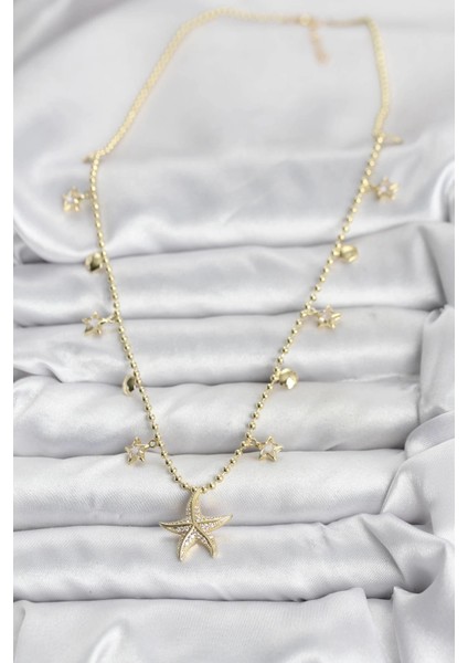 Bfs Pirinç Gold Renk Zirkon Taşlı Deniz Yıldızı Model Kadın Kolye fiyatları