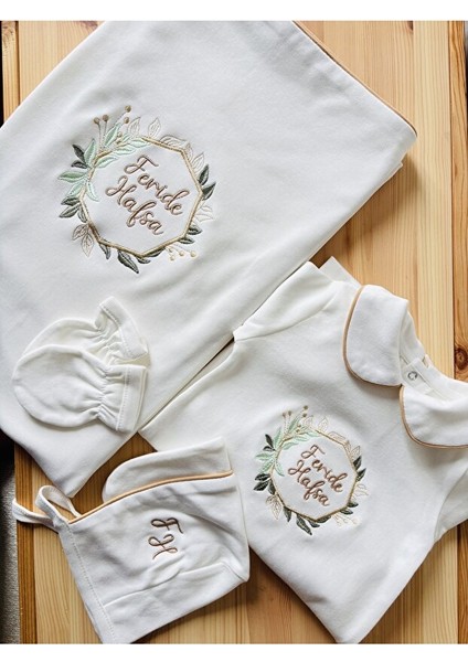 Isme Özel Nakışlı 6 Parça Yenidoğan Set %100 Pamuk Tulum Battaniye Şapka Yastık Puset Örtü Eldiven fırsatları