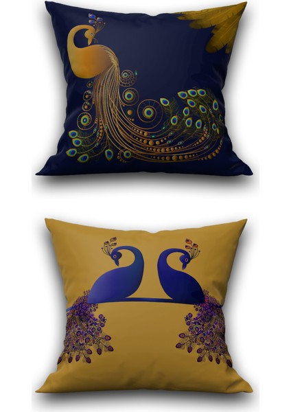 Tac - Desenli 2'li Dekoratif Kadife Kumaş Kırlent Kılıf - Çift Taraflı Baskı