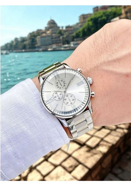 Gümüş Renk Çelik Kordon Erkek Kol Saati