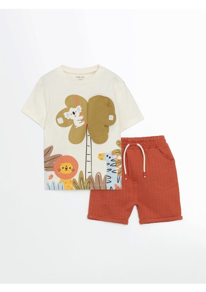 Yeni Sezon Baskılı Erkek Bebek Tişört ve Şort 2'li