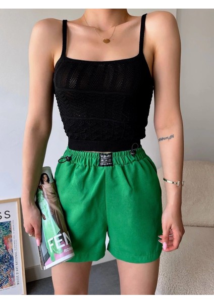 Armalı Keten Şort Yeşil S251003