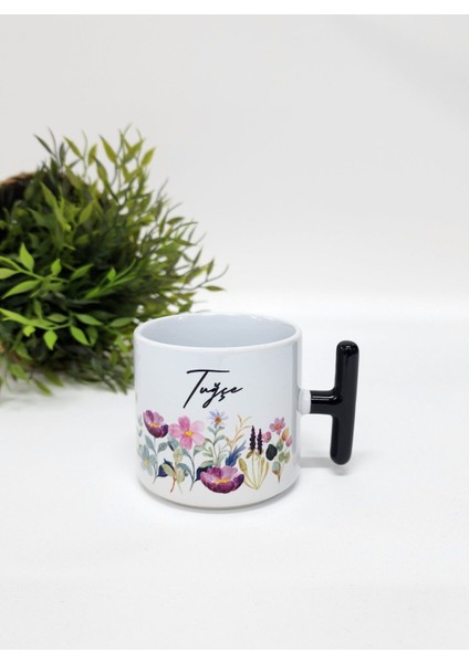 Isme Özel Kişiye Özel Renkli Çiçek Desenli Porselen T Kupa Bardak Latte Fincanı modelleri