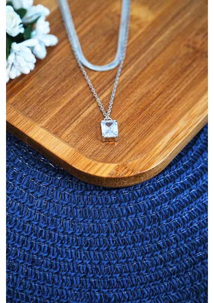 Bakla Model Zirkon Baget Taşlı Zincir Çelik Kolye modelleri