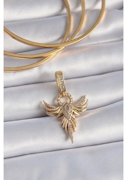 Pirinç Gold Renk Zirkon Taşlı Anka Kuşu Model Ajda Charm - Lisinya